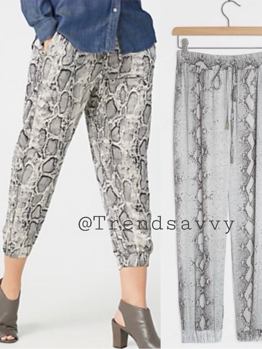 Anthropologie Bishop Young Snake Print Satin Jogger Pants XS Gray NWT